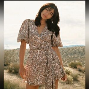 MINKPINK Paisley Midi Dress - Brown and Cream Small